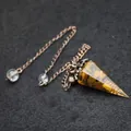 Vintage hexagonal cone pendulum necklace pendant with natural tiger eye crystal stones - Tiger's Eye