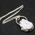 Unique irregular white crystal druzy pendant necklace with stylish silver link chain - Pendant with Necklace