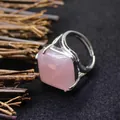 Silver-tone ring with square rose quartz gemstone for elegant jewelry collection - Adjustable Open / Rhombus Geometric Surface (aljylR862) / Rose Quartz