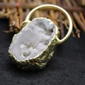 Natural irregular white crystal agate geode pendant with elegant gold plated rim and bail - Pendant Only