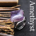 Minimalist adjustable silver ring featuring a large square purple amethyst gemstone - Adjustable Open / Rhombus Geometric Surface (aljylR862) / Amethyst