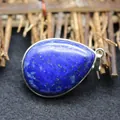 Exquisite natural blue teardrop lapis lazuli stone pendant necklace in silver frame - Lapis Lazuli