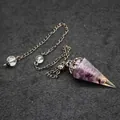 Hexagonal cone dowsing pendulum with amethyst crystal chips and vintage copper wire - Amethyst