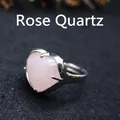 Elegant minimalist heart-shaped rose quartz ring featuring a polished silver-tone band - Adjustable Open / Rose Quartz