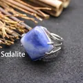 Elegant silver ring featuring a polished square blue sodalite gemstone for women style - Adjustable Open / Rhombus Geometric Surface (aljylR862) / Blue Sodalite