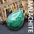 Elegant teardrop malachite stone pendant with silver bezel setting for women jewelry - Malachite
