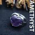Elegant heart-shaped purple crystal ring with silver-tone band for women - Adjustable Open / Amethyst