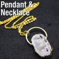 Natural white agate druzy pendant necklace with a stylish gold-tone chain finish - Pendant with Necklace