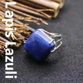 Elegant minimalist silver-tone ring featuring a natural square-cut Lapis Lazuli stone - Adjustable Open / Rhombus Geometric Surface (aljylR862) / Lapis Lazuli