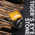 Elegant silver plated adjustable ring with a square cut natural tiger eye stone - Adjustable Open / Rhombus Geometric Surface (aljylR862) / Tiger's Eye