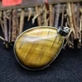 Teardrop shaped natural tiger's eye stone pendant with polished silver-tone bail - Tiger's Eye