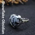 Elegant heart-shaped ring with natural snowflake stone inlay for women - Adjustable Open / Snowflake Obsidian