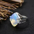 Elegant minimalist silver-plated ring featuring a geometric square opalite stone - Adjustable Open / Rhombus Geometric Surface (aljylR862) / Opal