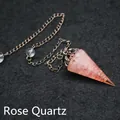 Handcrafted rose quartz hexagonal cone pendulum with a vintage copper metal chain - Rose Quartz