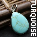Elegant teardrop turquoise stone pendant with silver bezel for vintage necklace - Turquoise