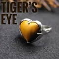 Elegant heart-shaped tiger eye stone ring with minimalist silver band for women - Adjustable Open / Tiger's Eye