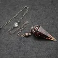 Vintage hexagonal cone garnet crystal pendulum with antique bronze chain for SKU - Garnet
