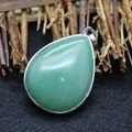 Elegant teardrop-shaped green aventurine stone pendant necklace with silver metal bail - Aventurine Jade