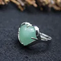 Minimalist silver-plated heart-shaped ring featuring a green Aventurine Jade stone - Adjustable Open / Aventurine Jade