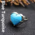 Elegant heart-shaped blue turquoise stone ring with minimalist silver-tone band setting - Adjustable Open / Blue Turquoise