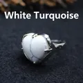 Minimalist silver-tone heart-shaped ring with white turquoise gemstone inlay - Adjustable Open / Howlite