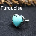 Elegant heart-shaped turquoise stone ring set in a minimalist silver-tone band for women - Adjustable Open / Turquoise