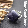 Elegant square blue sandstone ring with sparkling star-like glitter in silver band - Adjustable Open / Rhombus Geometric Surface (aljylR862) / Blue Sandstone