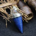 Colgante de péndulo chakra de lapislázuli natural con bola de cristal blanco y plata - Colgante de Lapislázuli / Solo Colgante