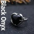 Minimalist heart-shaped ring featuring a polished black onyx stone - Adjustable Open / Black Agate
