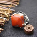 Minimalist European style silver ring with square red jasper stone inlay for women - Adjustable Open / Rhombus Geometric Surface (aljylR862) / Red Jasper