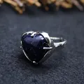 Blue sandstone heart-shaped ring with polished silver-toned metal band for women - Adjustable Open / Blue Sandstone