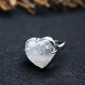 Minimalist heart-shaped clear quartz stone ring with polished silver-tone band for women - Adjustable Open / White Crystal
