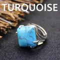 Elegant square blue turquoise gemstone ring with a polished silver-tone band for women - Adjustable Open / Rhombus Geometric Surface (aljylR862) / Blue Turquoise