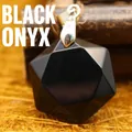 Natural black obsidian hexagonal star pendant, handcrafted faceted gemstone jewelry - Black