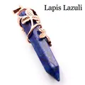 Rose gold wrapped lapis lazuli hexagonal column pendant necklace for women - Lapis Lazuli Rose Wrap (Rose Gold) / Dark Blue