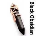 Elegant black onyx hexagonal point pendant featuring rose gold flower vine wrap detail - Pendant Only (Without Chain) / Black Agate