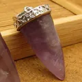 Natural purple amethyst stone pendulum pendant with carved silver floral metal cap - Purple Amethyst Pendant