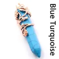 Hexagonal blue turquoise column pendant with rose gold floral vine detailing. - Pendant Only (Without Chain) / Blue Turquoise