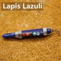 Hexagonal Lapis Lazuli prism pendant featuring seven colorful chakra stones inlay - Lapis Lazuli