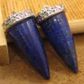 Elegant dark blue lapis lazuli natural stone cone pendulum pendant with floral silver cap - Lapis Lazuli Pendant