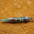 Green aventurine crystal hexagonal column pendant with seven chakra beads - Aventurine Jade
