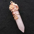 Natural rose quartz crystal hexagonal pillar pendant with rose gold floral filigree wrap - Pendant Only (Without Chain) / Rose Quartz