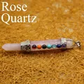 Exquisite rose quartz hexagonal pillar pendant featuring seven colorful chakra stones design - Rose Quartz