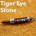 Natural tiger eye hexagonal pillar pendant with seven chakra stones for spiritual healing - Tiger's Eye