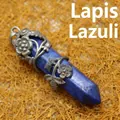 Natural blue lapis lazuli hexagonal pillar pendant with antique silver rose flower wrap - Lapis Lazuli Rose Pendant (Bronze) (Pendant Only (Without Chain)) / Dark Blue