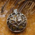 Squisita collana con ciondolo gufo e Albero della Vita in argento con gemma occhio di tigre - Solo Ciondolo (Senza Catena) / Occhio di tigre