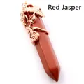 Natural red stone hexagonal column pendant featuring an elegant rose gold flower wrap - Pendant Only (Without Chain) / Red Jasper