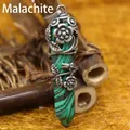Antique silver vine wrapped malachite green hexagonal crystal pendant - Malachite Rose Wrap (Antique Bronze) (Pendant Only) / Green