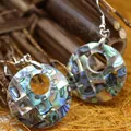 Elegantes pendientes de mosaico de concha de abulón con brillos naturales de arco iris - Mosaico de Anillo Redondo (Estilo 3)