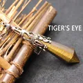 Retro Tiger's Eye hexagonal column pendant with ornate antique copper finish cap. - Tiger's Eye